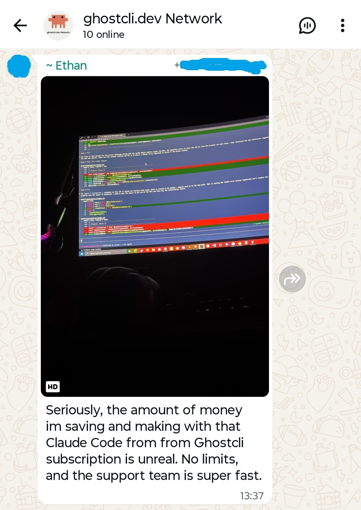 WhatsApp message about savings with Claude Code